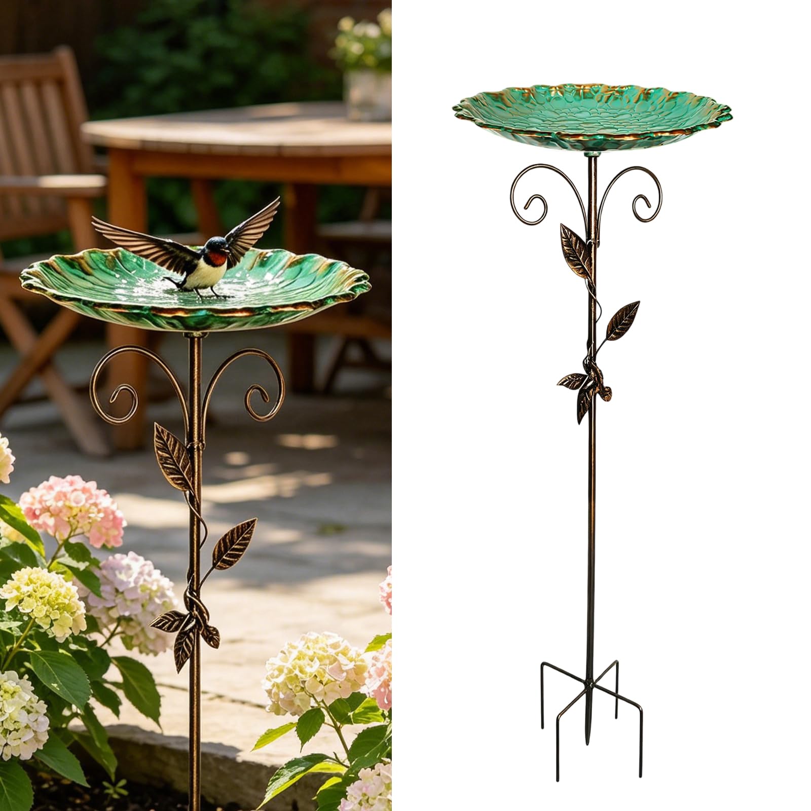 Bain d'oiseaux pour Extérieur Abreuvoir Oiseaux 25,5CM, Bains d'oiseaux pour l'extérieur, Abreuvoir Oiseaux Extérieur avec Base Stable À 4 Branches pour Jardin Ou Pelouse