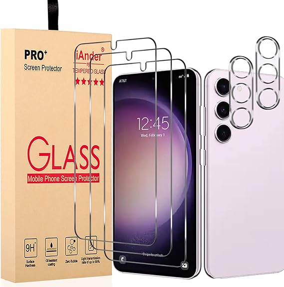iAnder 3 Pack Glass Screen Protector for Galaxy S23, 2 Pack
