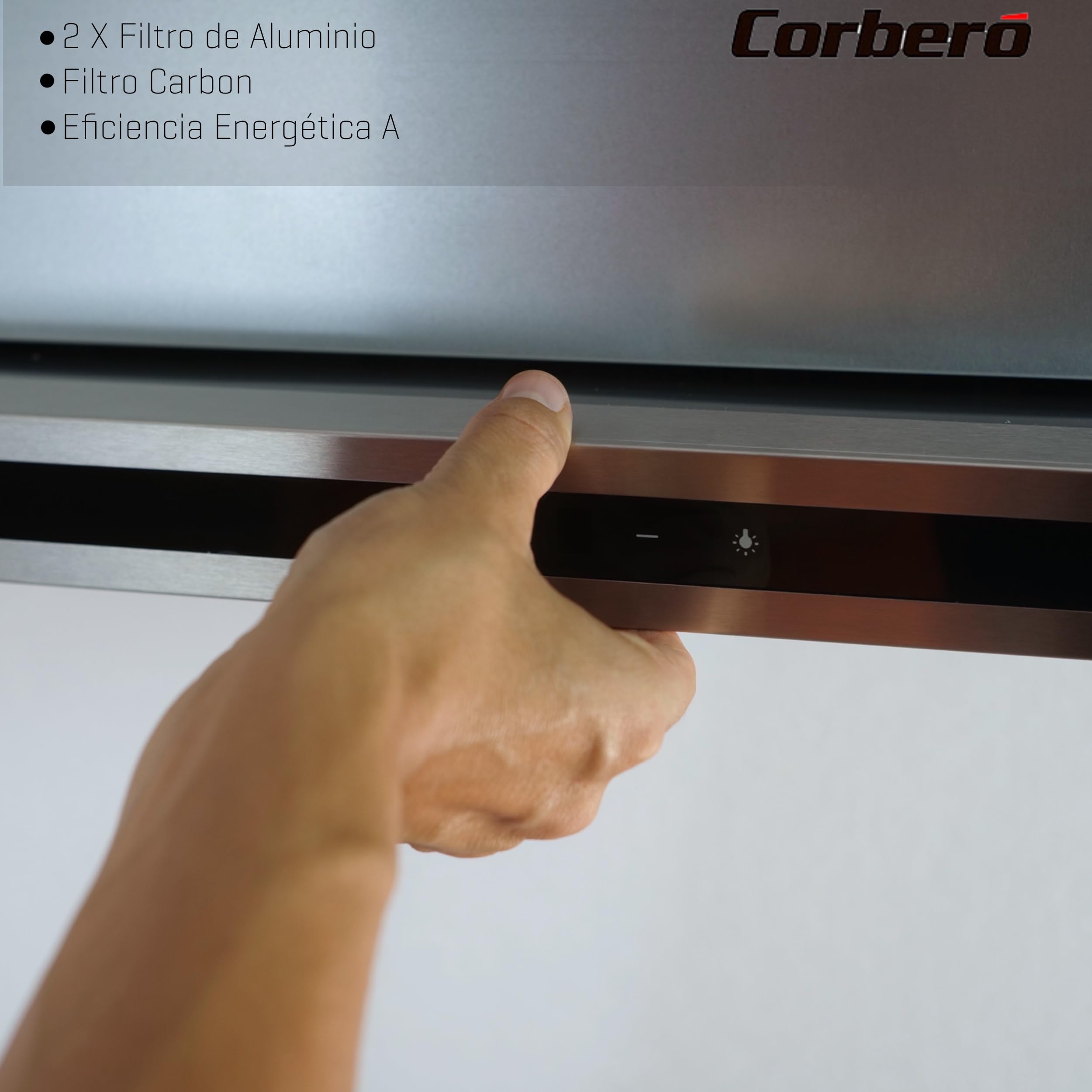 Corberó - Campana Extractora Telescópica 60 cm | MAKALU640X | 372.5 m3/h | 65db | 71.5W | 3 Velocidades | Luz LED | 2 Filtros Aluminio+ Filtro Carbon | Inox-Negro