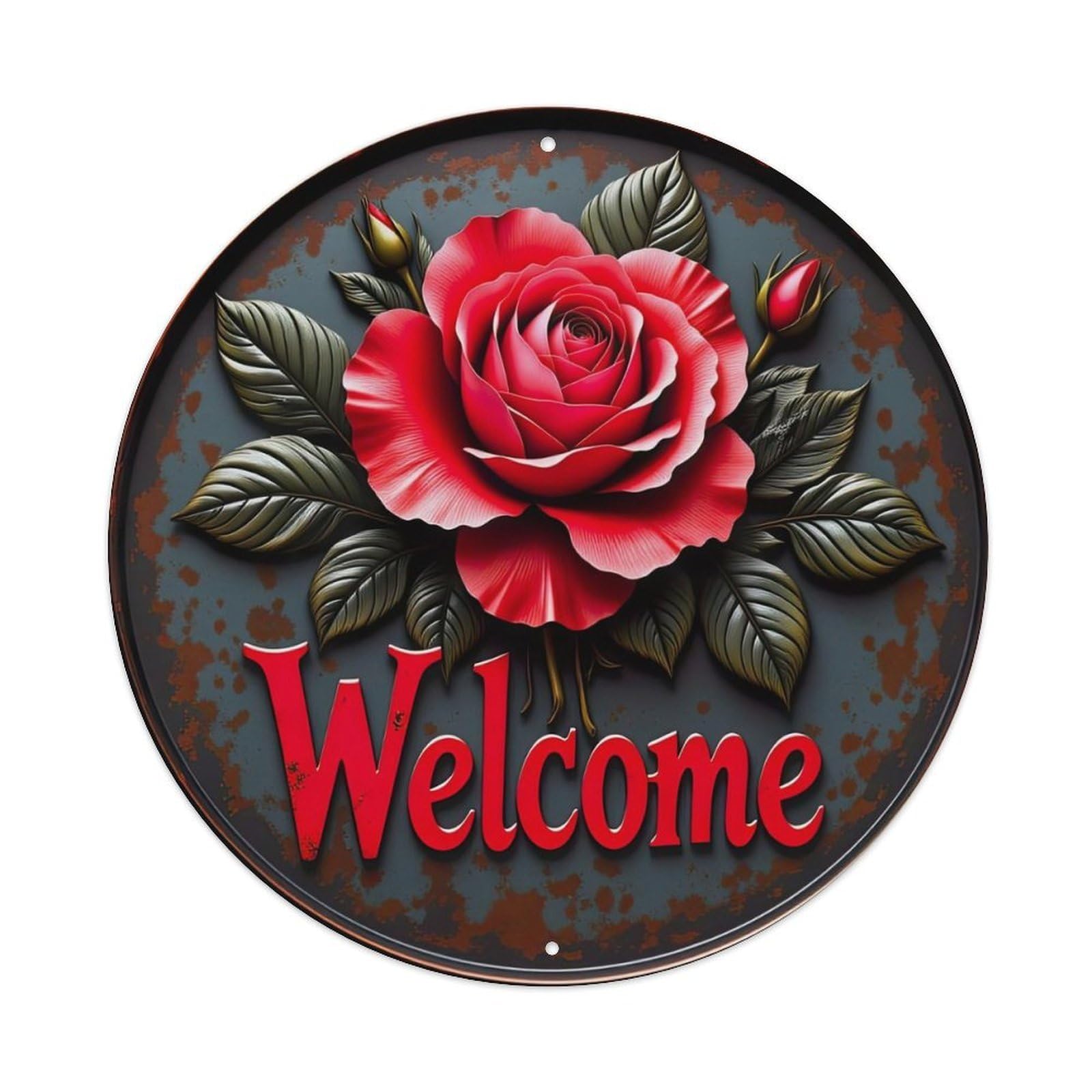 Red Rose Welcome Metal Tin Sign