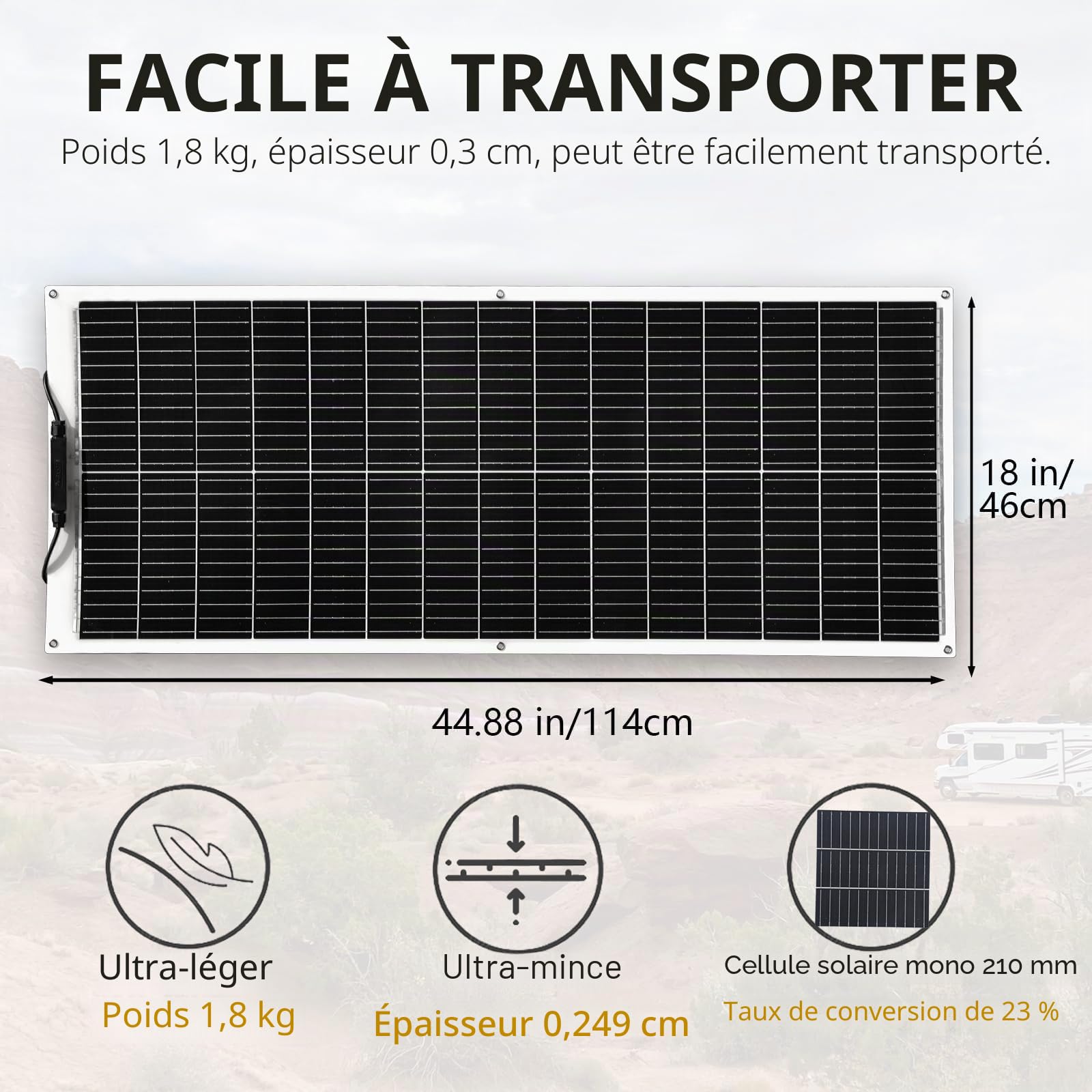 XINPUGUANG Kit Panneau Solaire Souple 100W 12V,Panneau Solaire Flexible Monocristallin pour Camping-Car, Camper, Van, Batterie 12v,Bateaux et Autres Surfaces Inégales