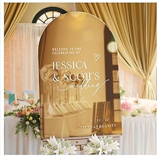SPEEDYORDERS Personalized Gold Mirror Wedding Welcome Sign - Gold Mirror...