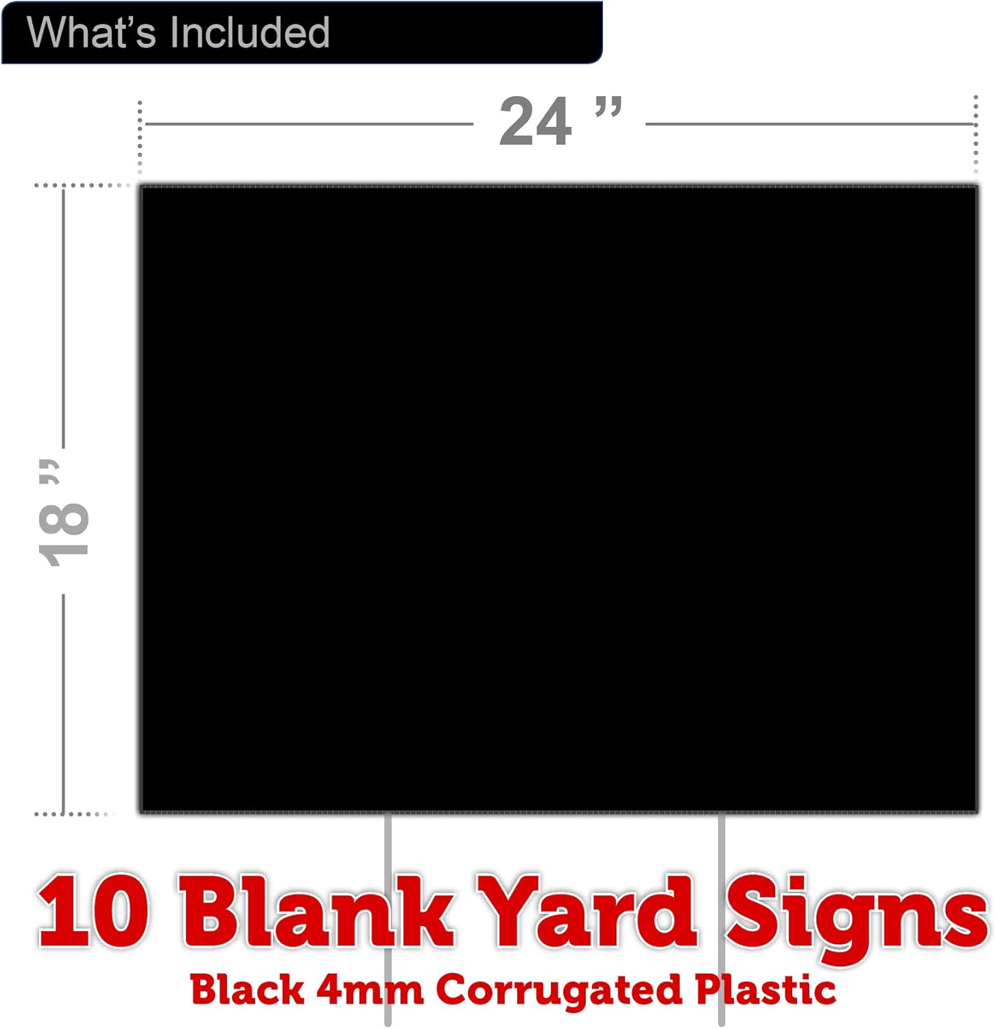 18inch x 24inch (10 Pack) Blank Black Yard Signs with Stakes | Create Your own Message with Blank Yard Signs | 4mm Black Corrugated Plastic Yard Sign