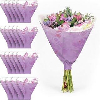 Magnolia Sleeves 20 Pack 17.3 x 17.1 x 4.9 Inch Waterproof Flower Bouquet Sleeves, Flower Bouquet Bags, Plastic Floral Sleeves, Gift-Ready for Wedding, Birthday - Lavender