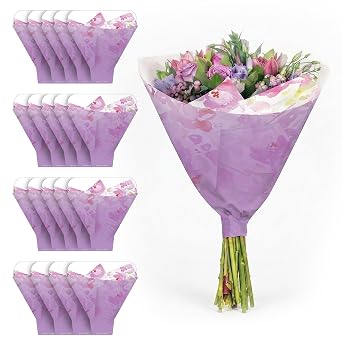 Magnolia Sleeves 20 Pack 17.3 x 13.6 x 3.5 Inch Waterproof Flower Bouquet Sleeves, Flower Bouquet Bags, Plastic Floral Sleeves, Gift-Ready for Wedding, Birthday - Lavender