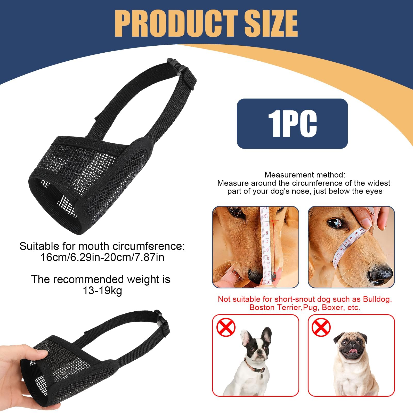 Muselière pour Chien Muselière Souple Réglable avec Sangles Velcro Museliere Anti Aboiement Morsure pour Petits et Moyens Chiens Jack Russell Terrier Corgi Shiba Inu (Noir,16-20cm)