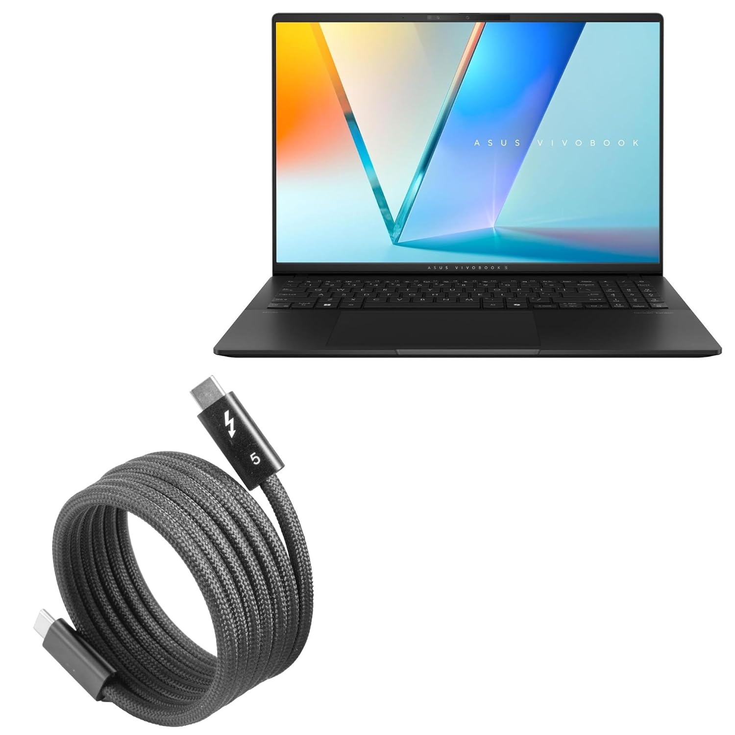 BoxWave Cable Compatible with ASUS Vivobook S16 (16 in) - SnapWrap Thunderbolt 5.0 Cable (5ft 240W), Magnetic Self-Coiling Nylon Braided Retractable - Jet Black