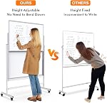 Tableau blanc Hauteur réglable, Easel Stand White Board sur roues Mobile Double-Side magnétique Rolling White Board Sliding Whiteboard pour la classe de bureau à domicile (48x60 de pouce)