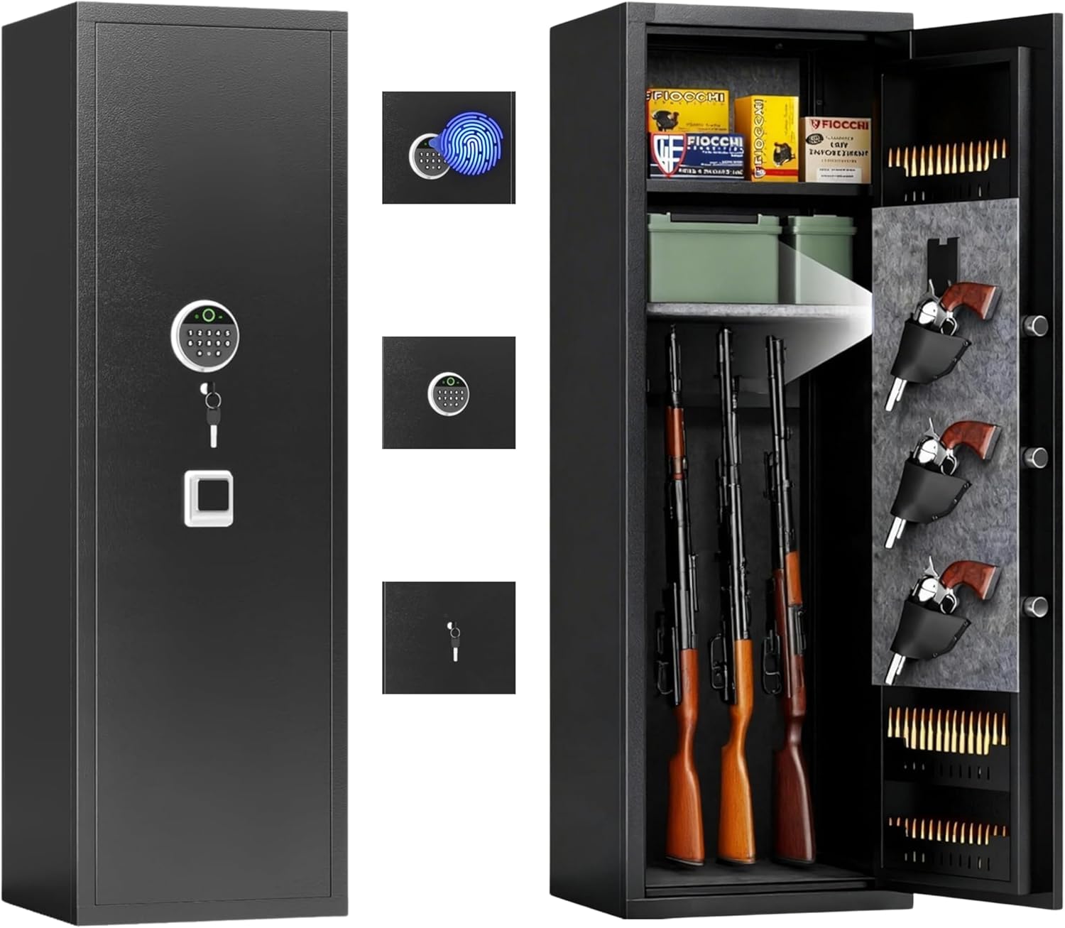 Biometric Gun Safe,57"H Rifle Safe,Gun Safe for Rifles and Pistols,Long Gun Cabinet for Shotguns with Ammunition Storage,Fast Fingerprint Rifle Safes with Adjustable Shelves [No Assembly Required]