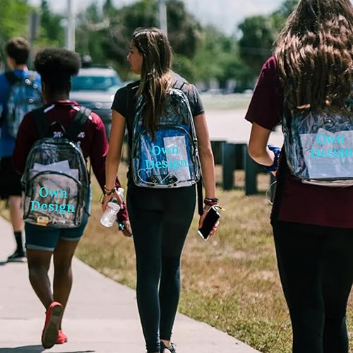 Vista 6 de xrlsg Mochila transparente personalizada con nombre personalizado de PVC, mochilas transparentes perfectas para la escuela, oficina, viajes al aire