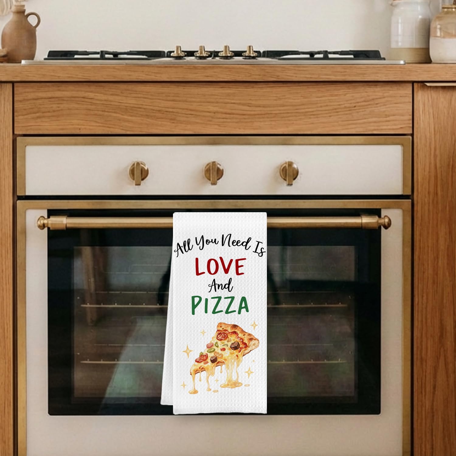 Italian Pizza Funny Kitchen Dish Towels, Italian Pizza Gifts for Women, All You Need is Love and Pizza Decorative Hand Tea Towels for Kitchen Dining Room, 16x24 Inch