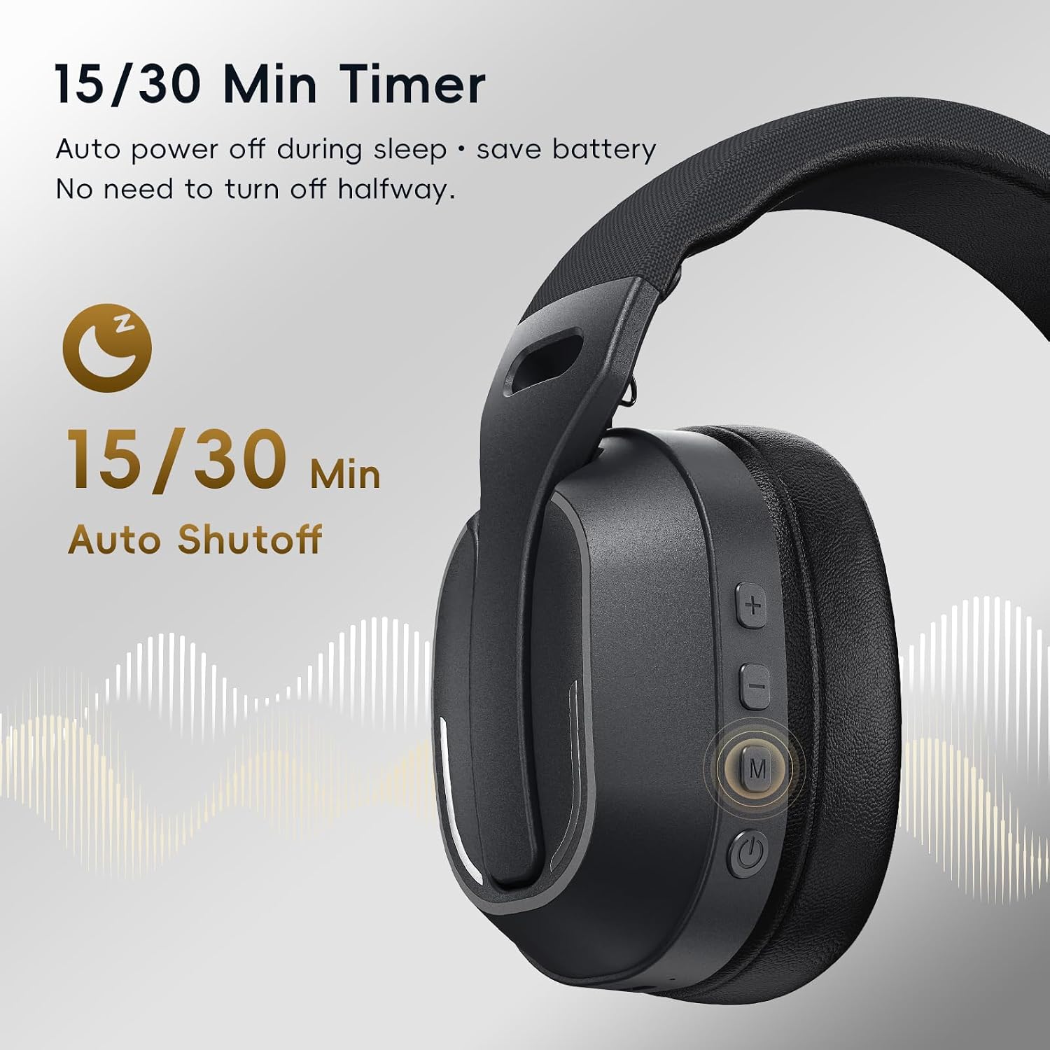 Over-Ear Headphones, 50H Playtime Headset with White Noise,Black image 4
