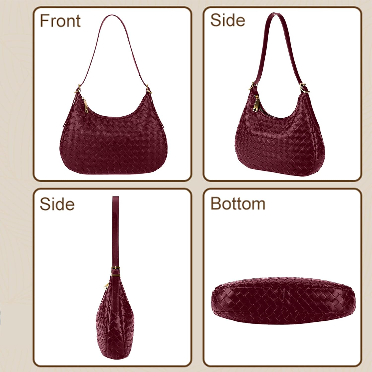 Shoulder Handbags for Women Crossbody Woven Leather Tote Shoulder Bag Purse Hobo Lightweight With Zipper Adjustable Strap | Woven, Leather, Lightweight, With Zipper, Adjustable Strap - Image 4