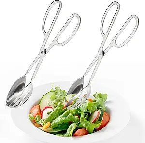 Jucoan 2 Pack Buffet Tongs Salad Tongs, 10 Inch Stainless Steel Food Serving Tongs Bread Tongs with Scissor Handles for Kitchen, Party