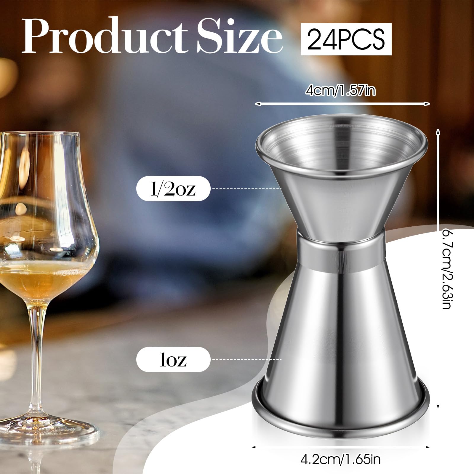 24 pezzi Jigger cocktail in acciaio inox, argento 1 e 1/2 oz Jigger in acciaio inox Jigger per barista adatto per bar di casa, feste whisky barista strumento di misurazione