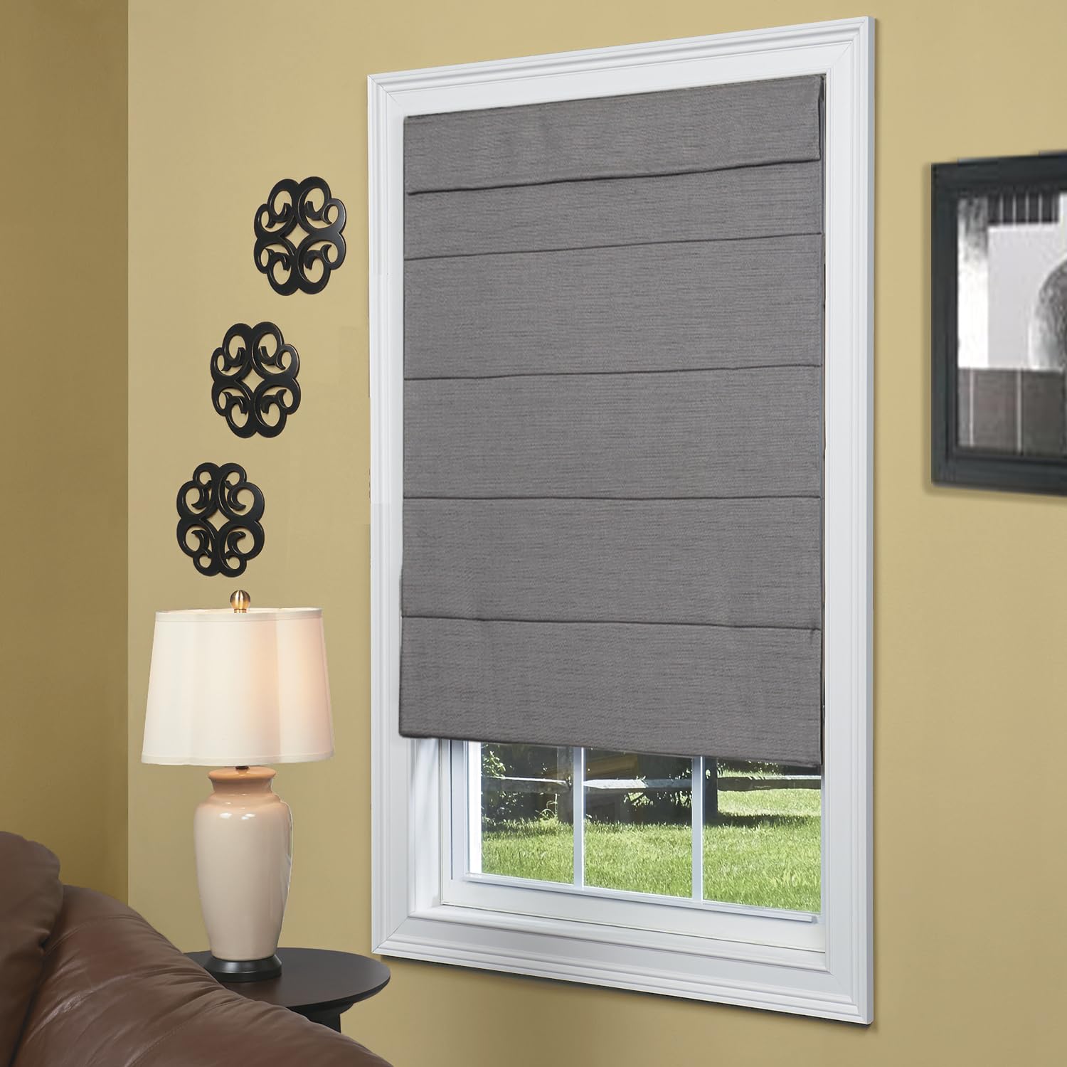 Cordless Peerless Roman Shade (Grey 27 in. W x 64 in. L)