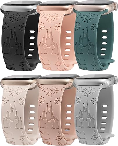 Paquete de 2 correas de dibujos animados compatibles con Apple Watch de 384041424445461.929 in para mujer, correa de silicona suave grabada para