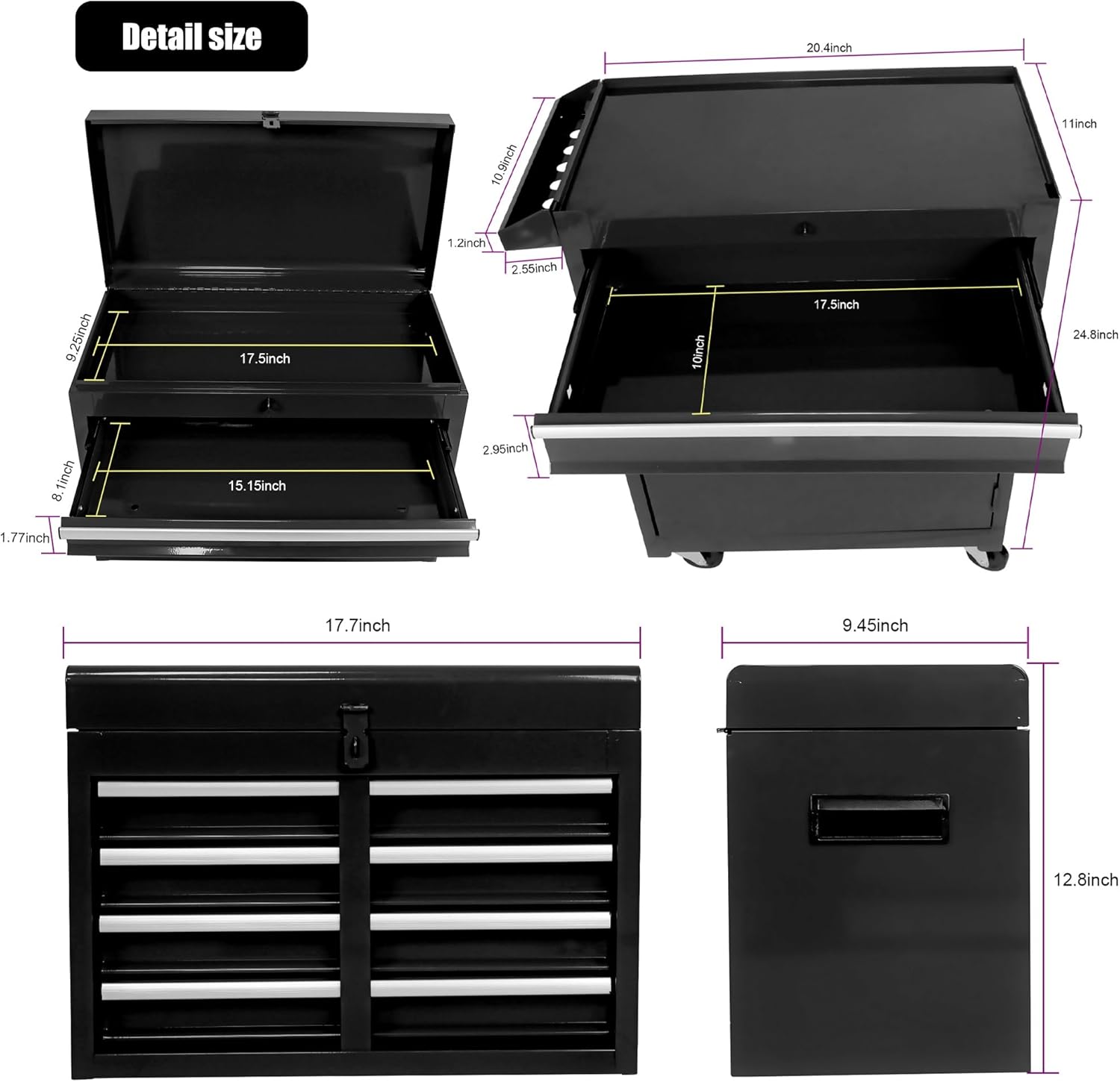 Metal Tool Box, 5-Drawer Rolling Tool Chest, Tool Storage Cabinet, Portable Steel Tool Chest with Ball-Bearing Slides, Tool Chest Combo for Garage,Home or Workbench (Color : Orange)
