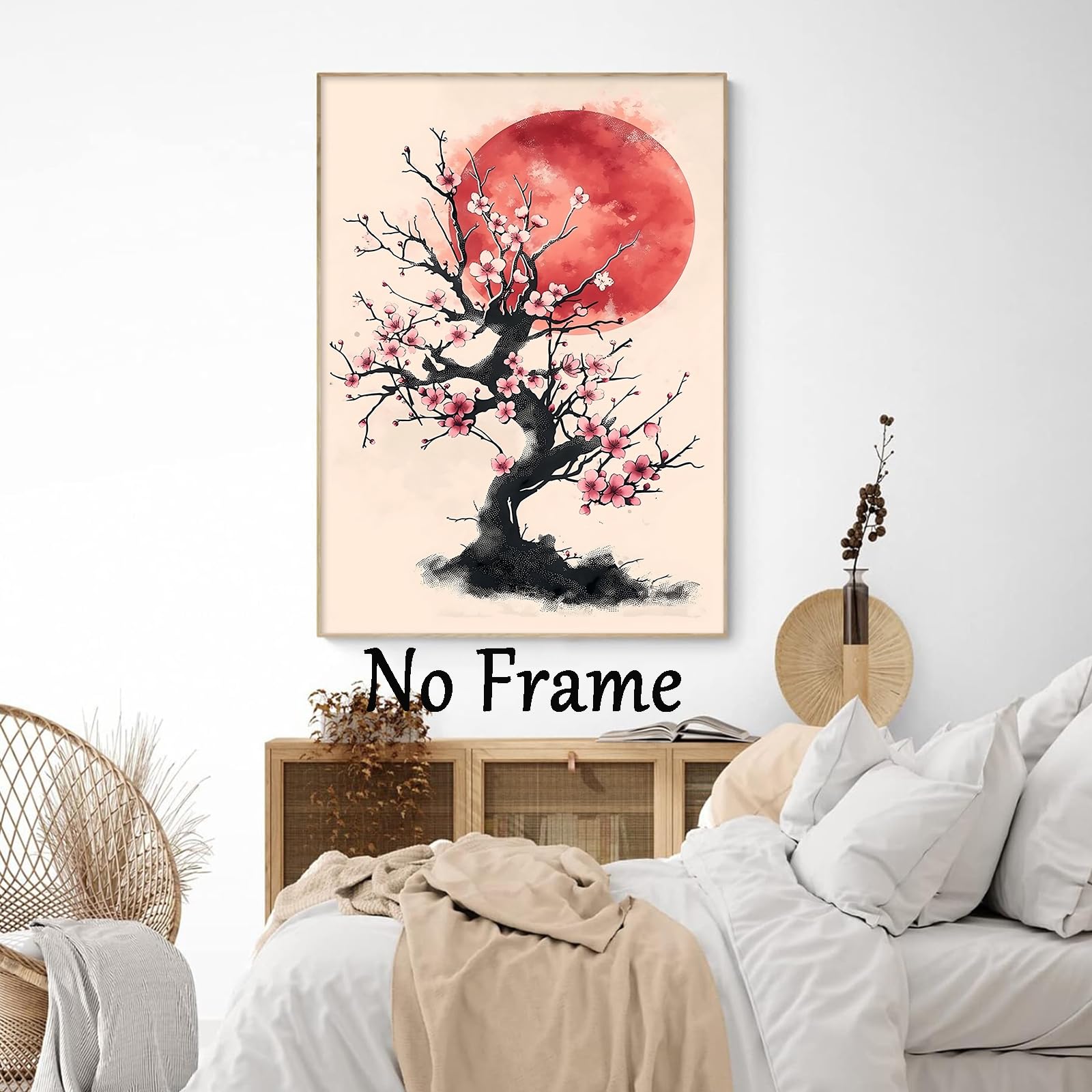 Amazon.com: Japanese Cherry Blossom Canvas Wall Art Red Full Moon