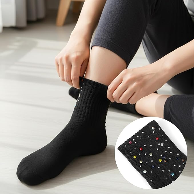 2 Pares Calcetines Brillantes Mujer Lolita Princesa con Pedrería miniatura 6
