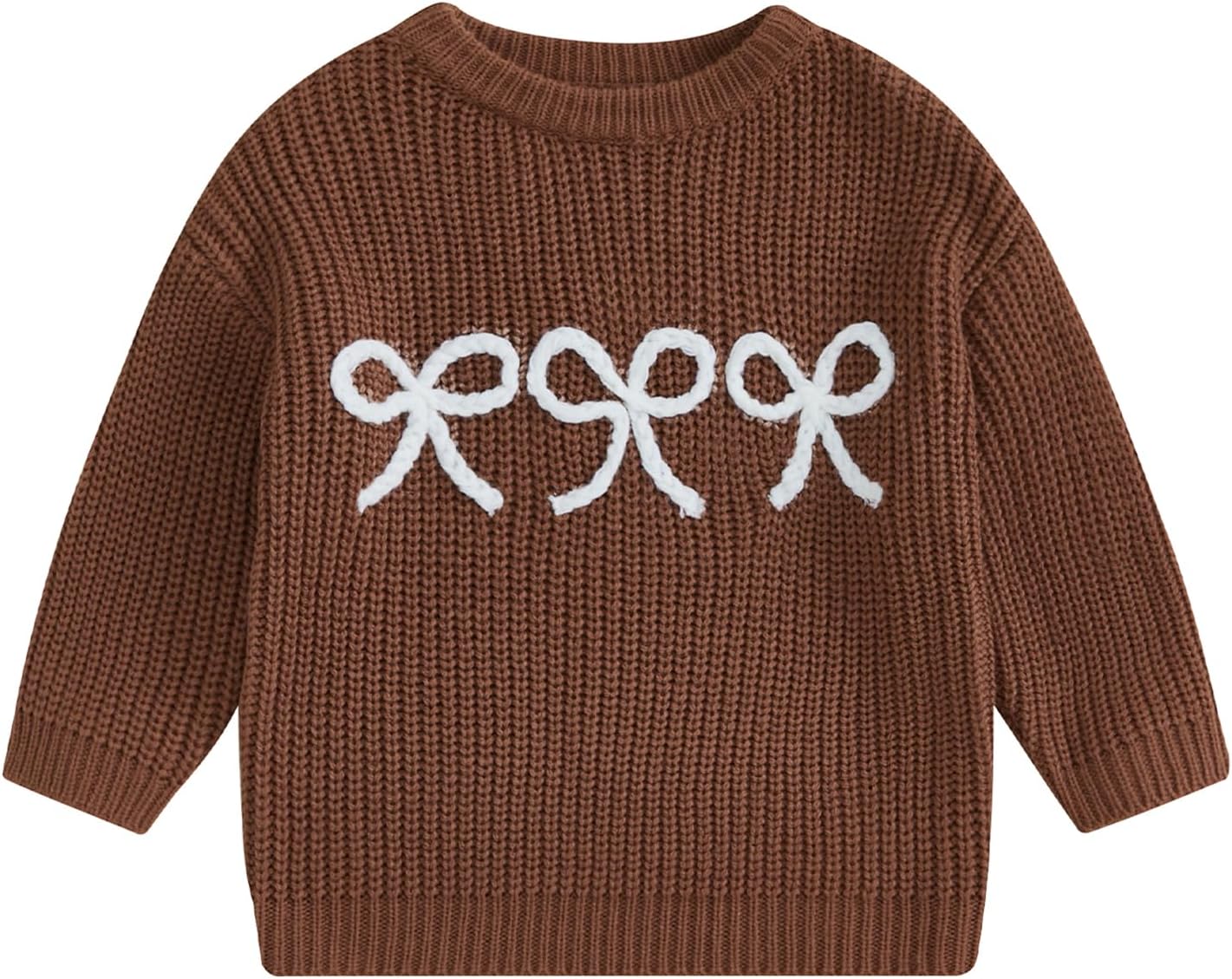 Infant Newborn Baby Girl Cute Long Sleeve Bow Embroidery Chunky Knitted Sweater Toddler Fall Winter Outfits