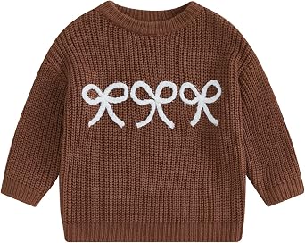 Toddler Baby Girl Knit Sweater Bow Embroidery Chunky Sweatshirt Tops Oversized Warm Christmas Fall Winter Clothes