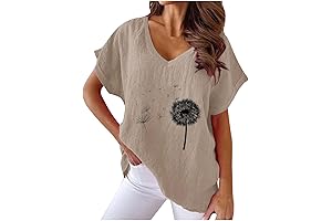 Women's Trendy V Neck Dandelion Print Summer Tshirt
