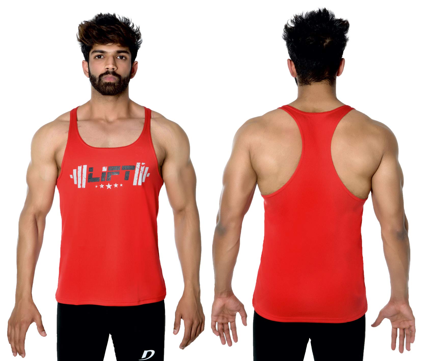 KDDK Active Wear Men's Geometric Slim Fit Exercise & Fitness (VR-VTS-0014_Red