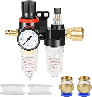 Drado 1/4" Filtro Agua para Aire Comprimido, Regulador de Aire Comprimido para Compresor, Separador de Agua Reductor de presión con Manómetro