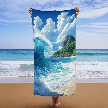 Microfiber Beach Towel 24x48in, Beach Blanket Absorbent Sandproof, Oversized Lightweight Outdoor Blanket, Vacation Camping Essentials, Microfiber Towels Oversized, for Travel Pool Gift Waves A-3193