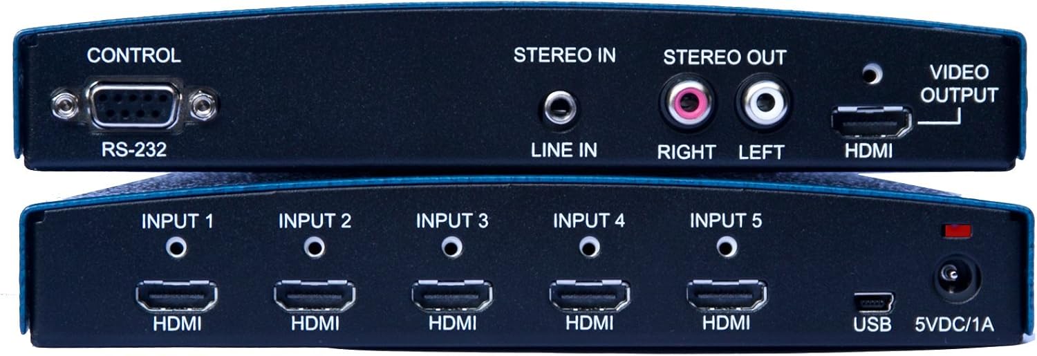 PS190-5 X 1 HDMI Auto-Switcher with Integrated Audio Mixer, Injector, and Stereo Output