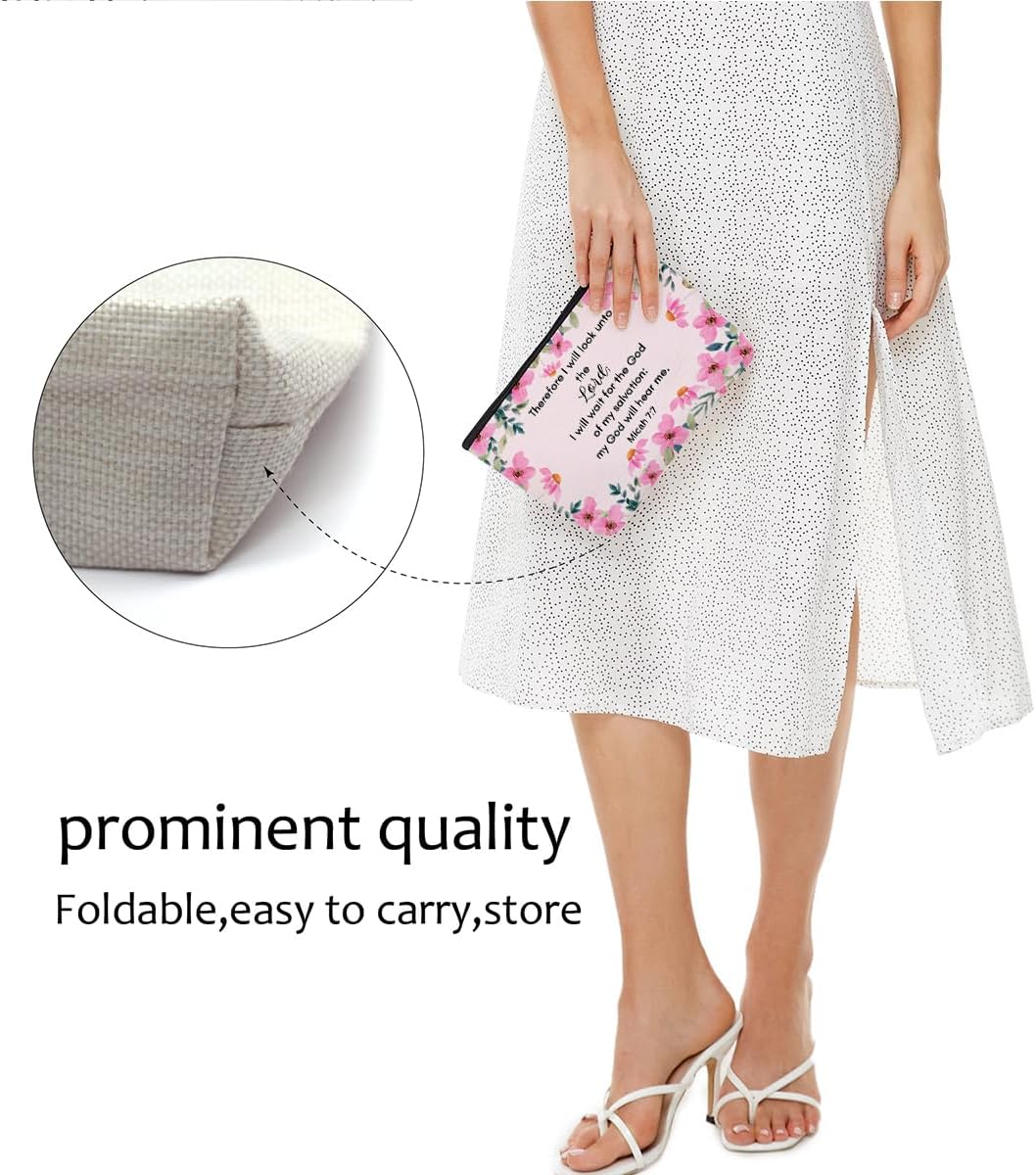 Bible Verse Makeup Bag for Women, Aesthetic Floral Portable Travel Organizer Toiletry Cosmetic Bag with Zipper, Christian Makeup Bags Skincare Pouches for Travel Accessories, Christian Gifts - Image 7