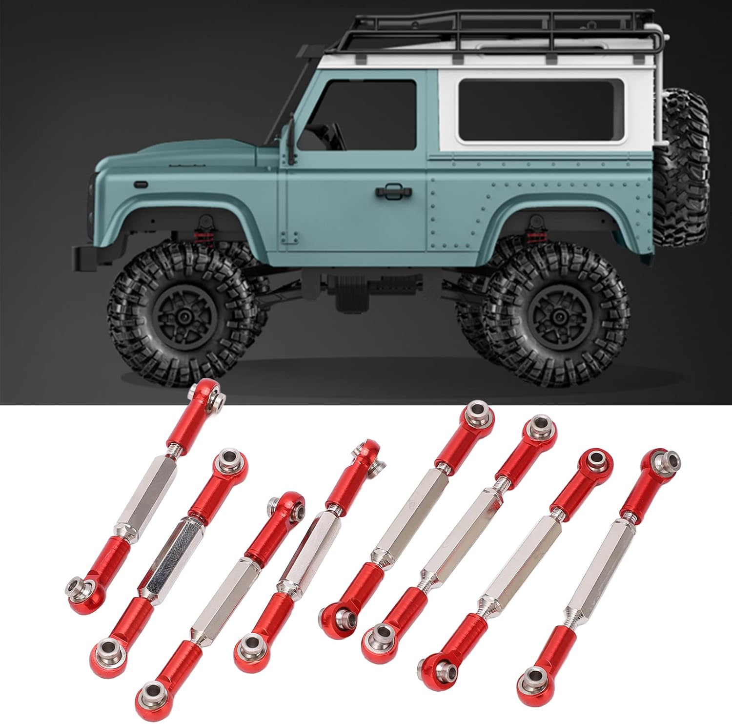 8Pcs Adjustable Steering Linkage Parts, Aluminum Alloy Servo Link Pull Rod for WPL C14 C24 B14 MN D90 D91 RC Crawler Car Upgrade Parts
