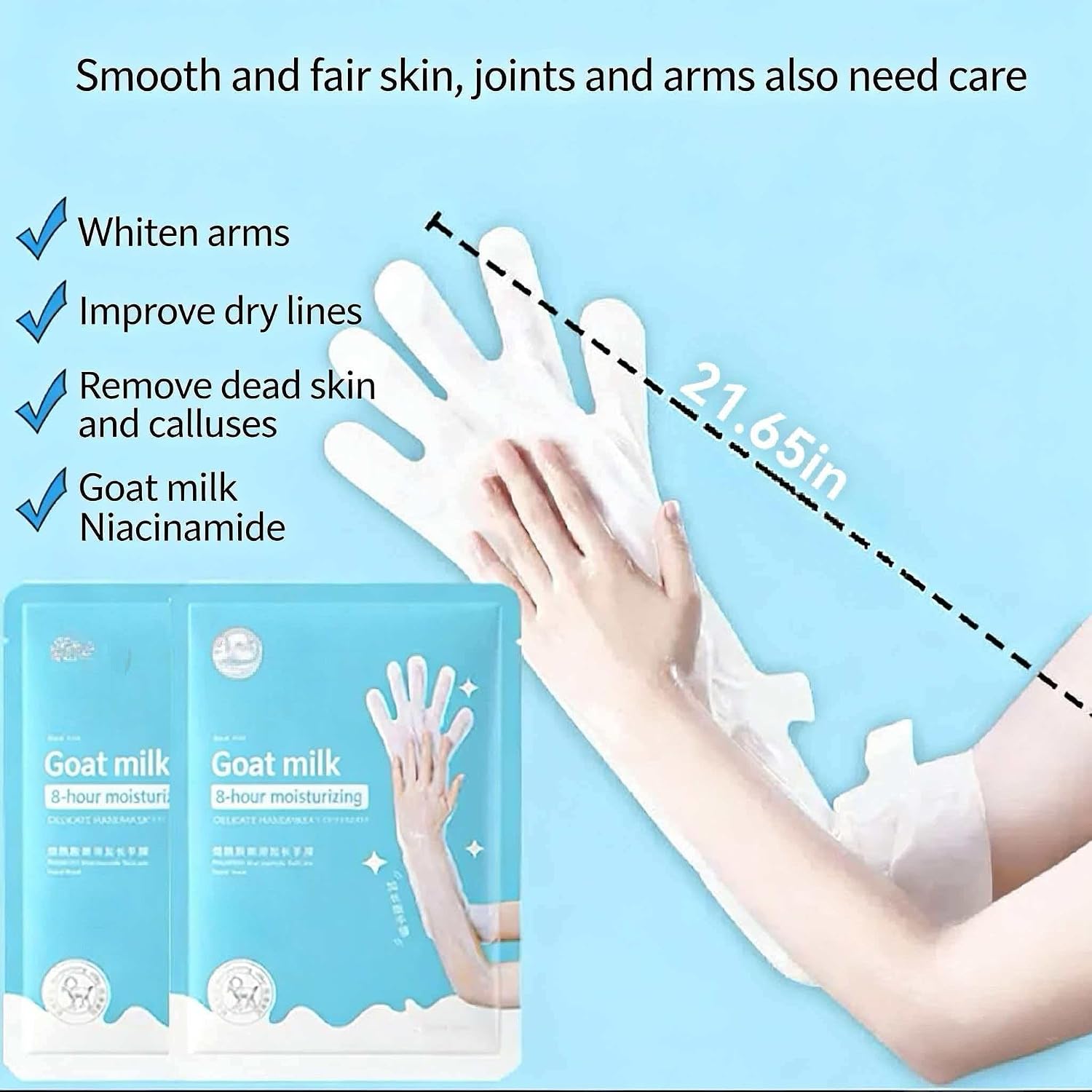 Goat Milk Hand Mask Extra Long with Niacinamide, Hydrating, Moisturizing, Brightening, Nourishing, Repairing & Exfoliating for Hands and Forearms