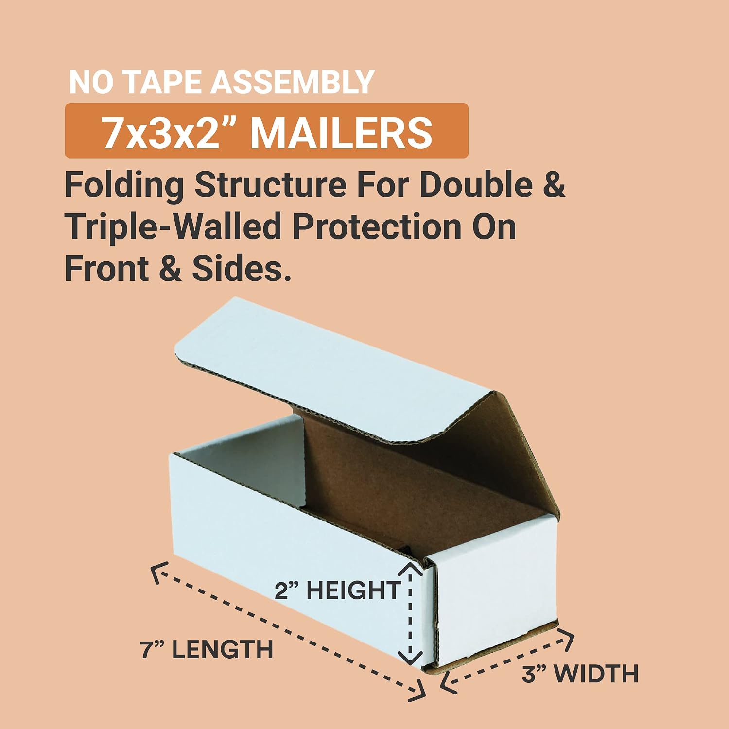 AVIDITI Small Shipping Boxes 7"L x 3"W x 2"H, 50-Pack | Cardboard Box Crush-Proof Carton for Mailing, Storing, Package, Gifts, Crafts, Business or Home, White 7x3x2 732