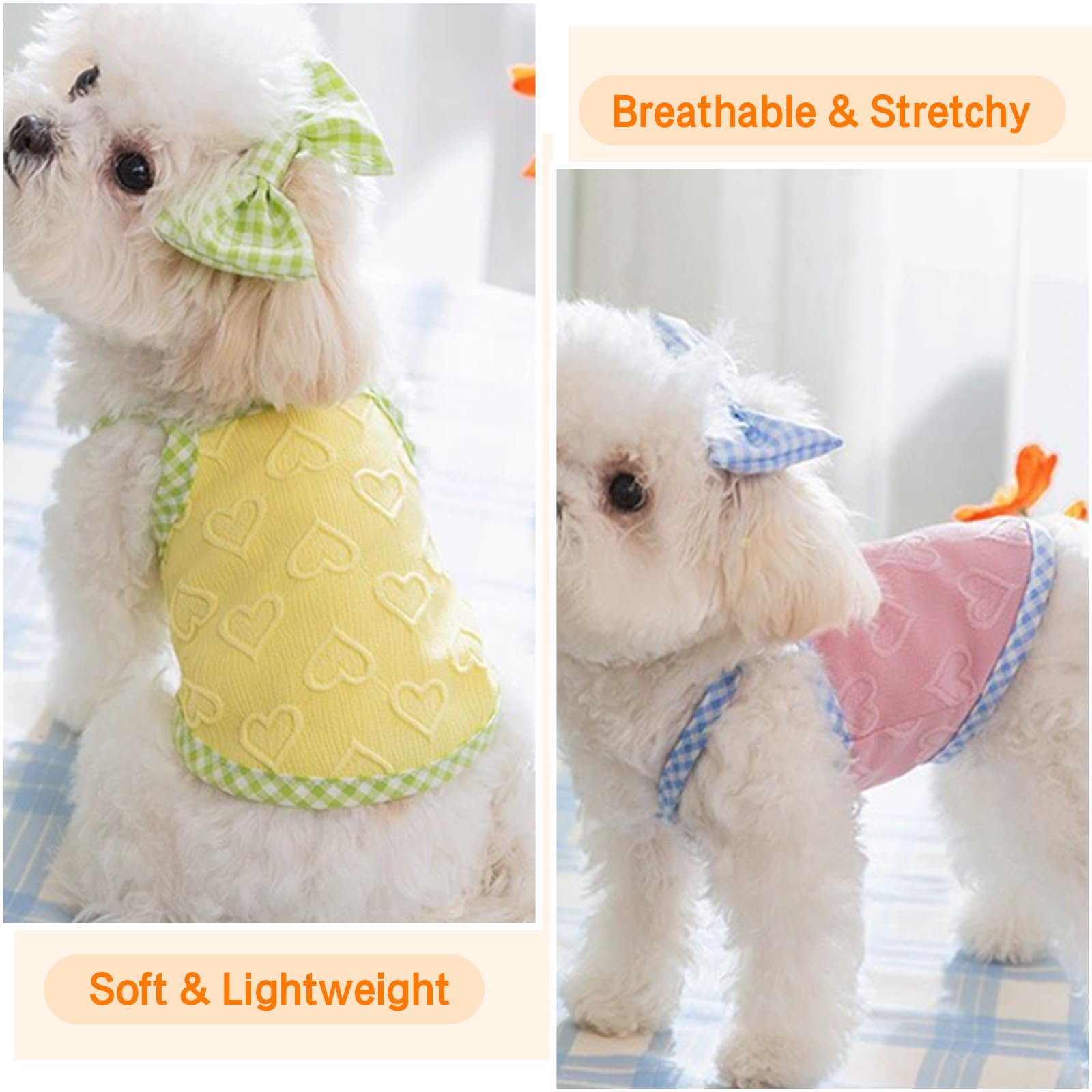 Fnaobai Dog Summer Clothes Puppy Heart Vest Shirt Breathable Pet Sleeveless Tank Top for Small Medium Dog Cat (Blue, L) - Image 3