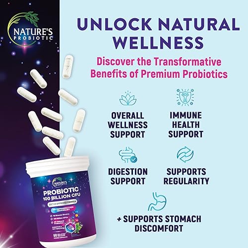 Miniatura 5 de Píldoras probióticas 100 mil millones de prebióticos UFC, probióticos Acidophilus apoya la salud digestiva del sistema inmunológico, apoya el