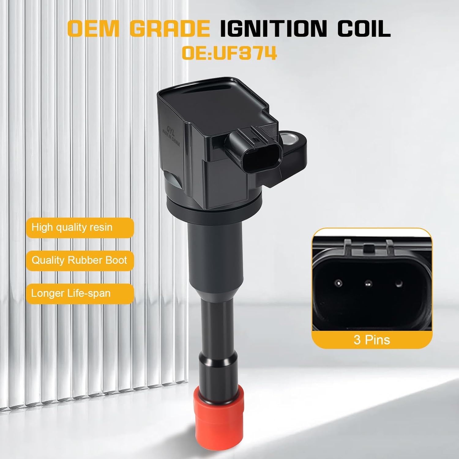 4Pcs Ignition Coil Pack Replacement for Honda Civic Hybrid 03 04 05 06 07 08 09 10 11 1.3L L4 UF374 C1408 5C1405, Front