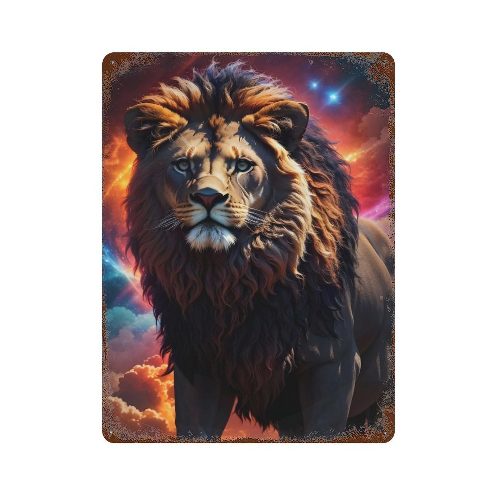 Lion Galaxy Fantasy Vintage Rust Metal Sign 15.7"x11.8", Farmhouse Wall Decor for Garage, Pub Or Kitchen