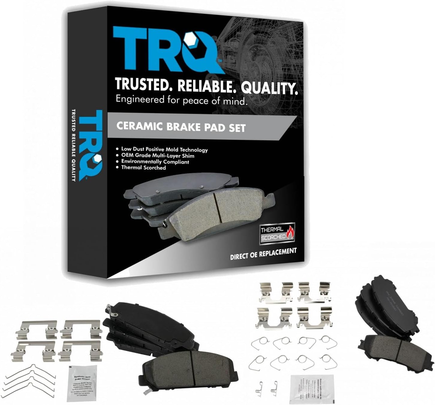 TRQ Ceramic Front and Rear Brake Pad Set for 2017-2019 Nissan Titan