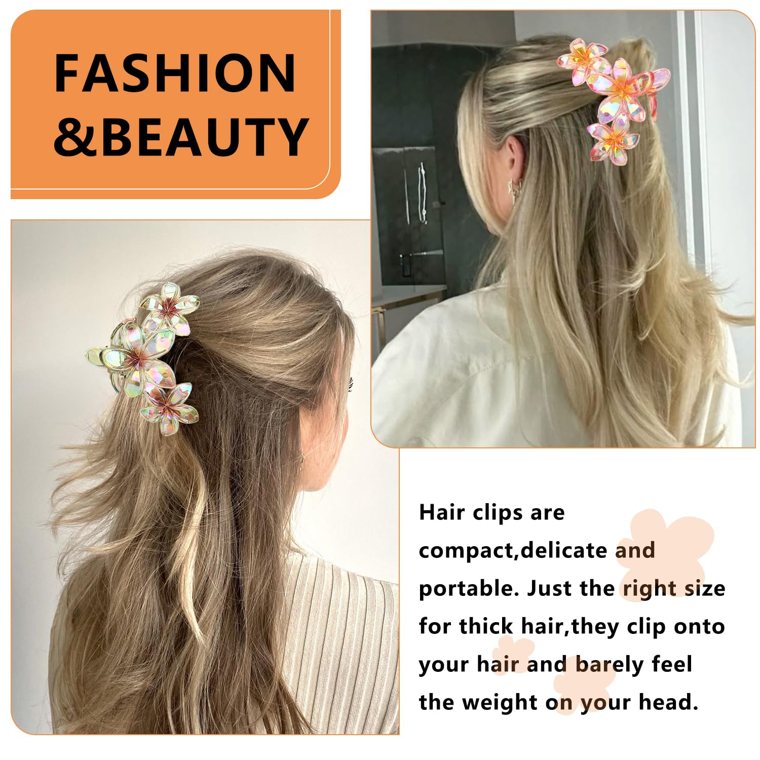 MOTIBACK Flower Hair Claw Clips 4PCS Set - Non-Slip Grip Clips for Thick Hair Girls Women Ladies Hair Accessories with Gentle Hold - Image 3