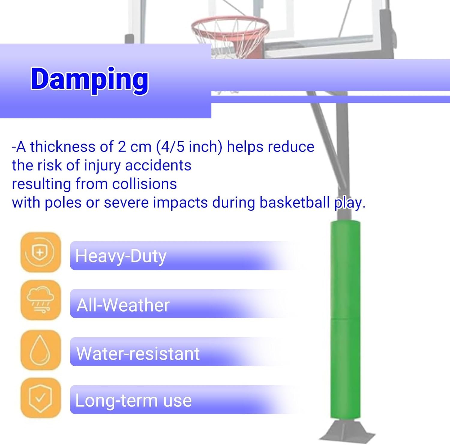 Round Basketball Pole Pad,All Weather Pole Cushion Padding Wrap,Basement Support Pole Wrap Column Cover,Garage Football Parking Lot,Safety,Easy Install