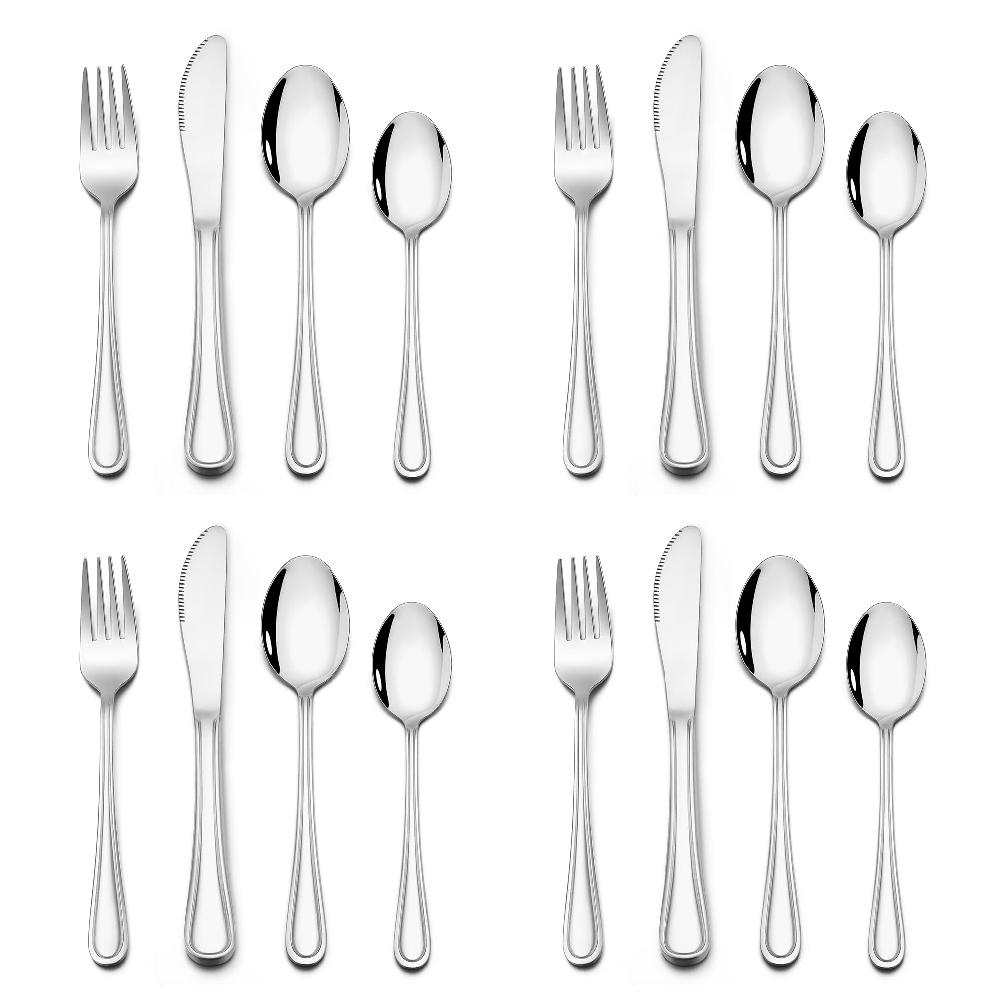 HaWare Set di 8 posate per bambini in acciaio inox (16, linee semplici)