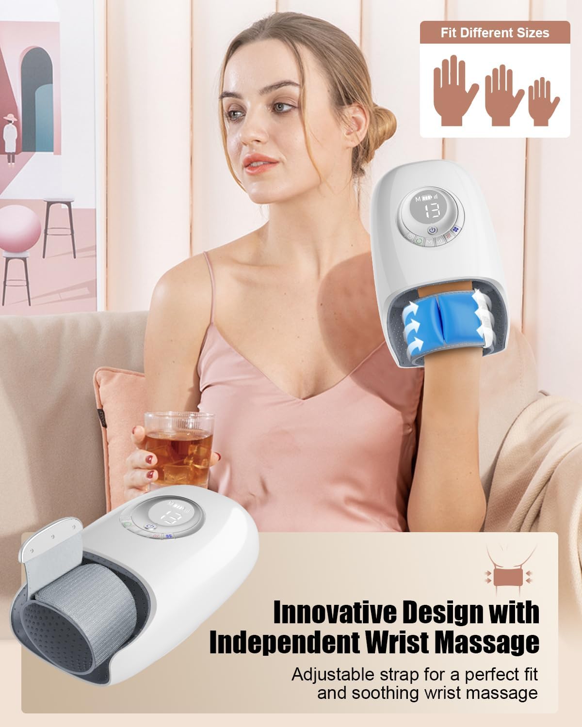 Hand Massager with Heat and Cooling, Electric Cordless Hand Massager for Relaxation, 6 Modes & Intensities, Palm Roller & Wrist Massage, Rechargeable, Ideal Gift for Women & Men (White) - Image 5
