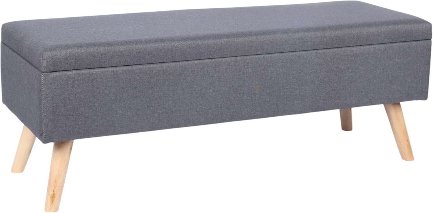 Relaxdays Linen Bench Storage Space 40 x 110 x 40 cm Wooden Feet Upholstered Chest Bench Bedroom Hallway White