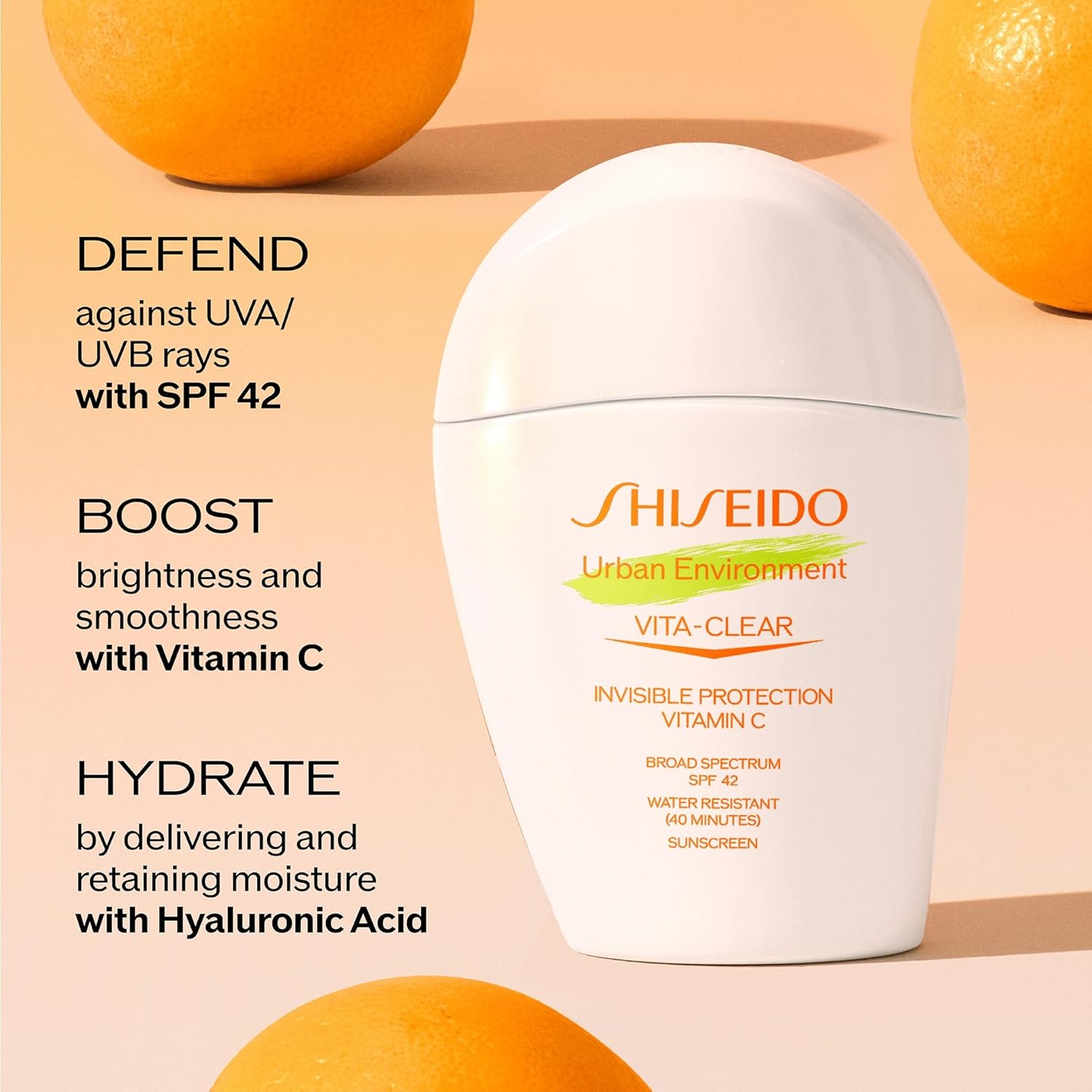 Shiseido Urban Environment Vita-Clear Sunscreen SPF 42 - Invisible Formula with Vitamin C - No-Shine, Makeup Effect for 8 Hours - Non-Comedogenic - 30 mL