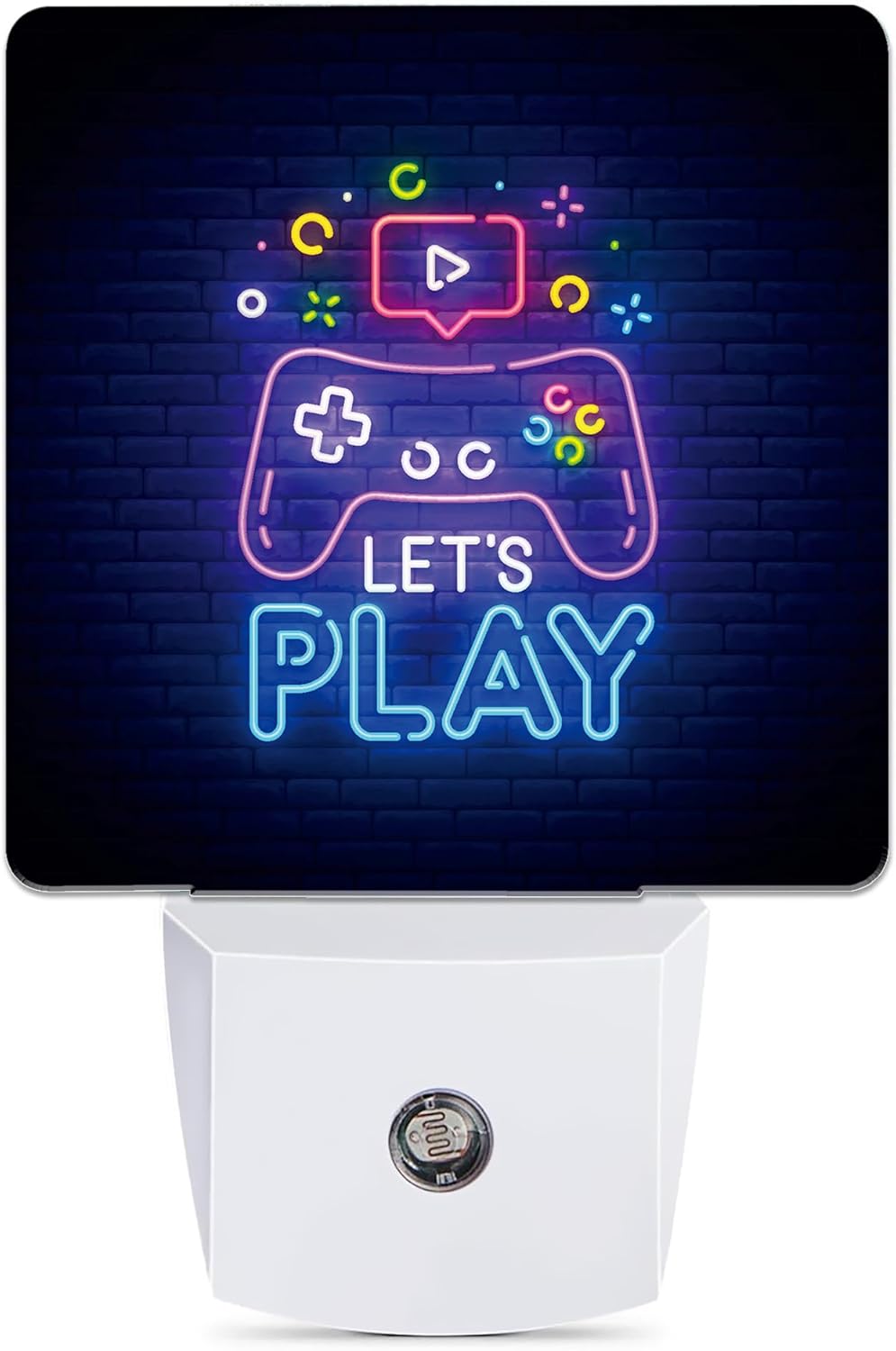 Game Neon Night Light, Let's Play Game Night Lights Plug into Wall Decor for Bedroom, Bathroom, Hallway, Kitchen, Dusk to Dawn Sensor Nightlights for Boys Girls Women Men Room Gifts