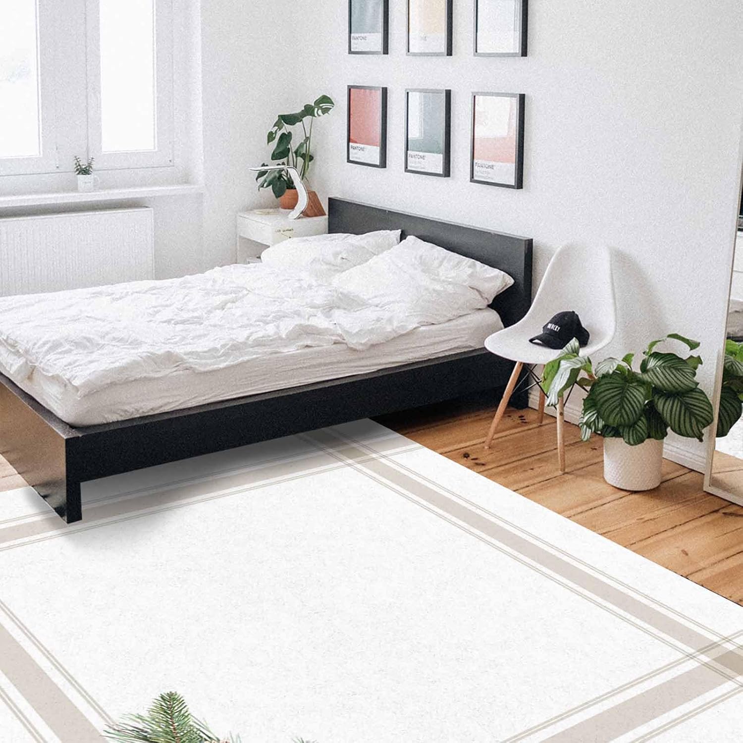 Large Rectangular Area Rugs 4' x 6' Living Room, Christmas Durable Non Slip Rug Carpet Floor Mat for Bedroom Bedside Outdoor Country Simple Line Pine Cones Branches