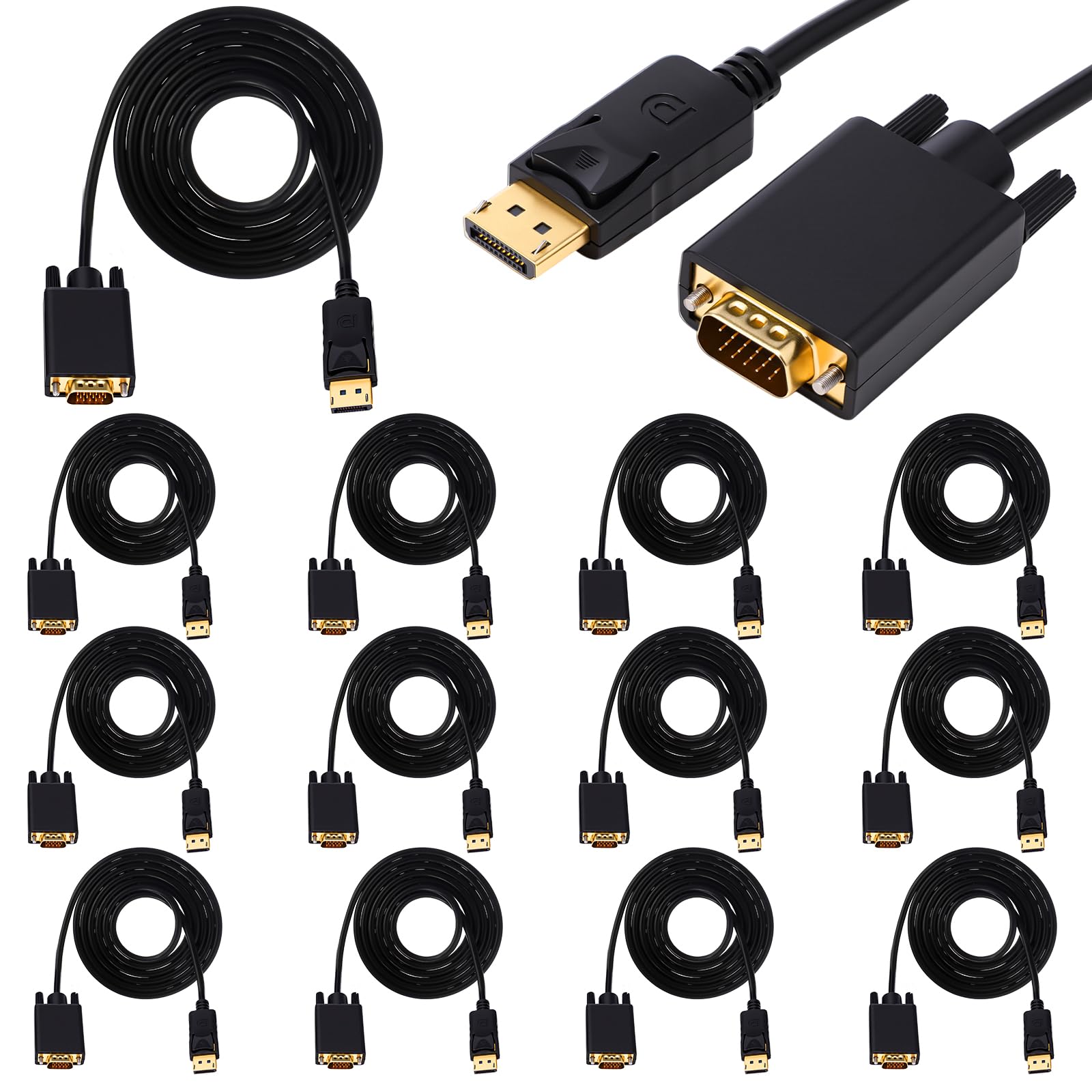 Saysurey 12 Pack Displayport to Vga Cable 6 ft Gold Plated Dp to Vga Adapter with Chip for Computer Laptop PC Monitor Projector HDTV, Not Bidirectional, Not Compatible with Hdmi or USB