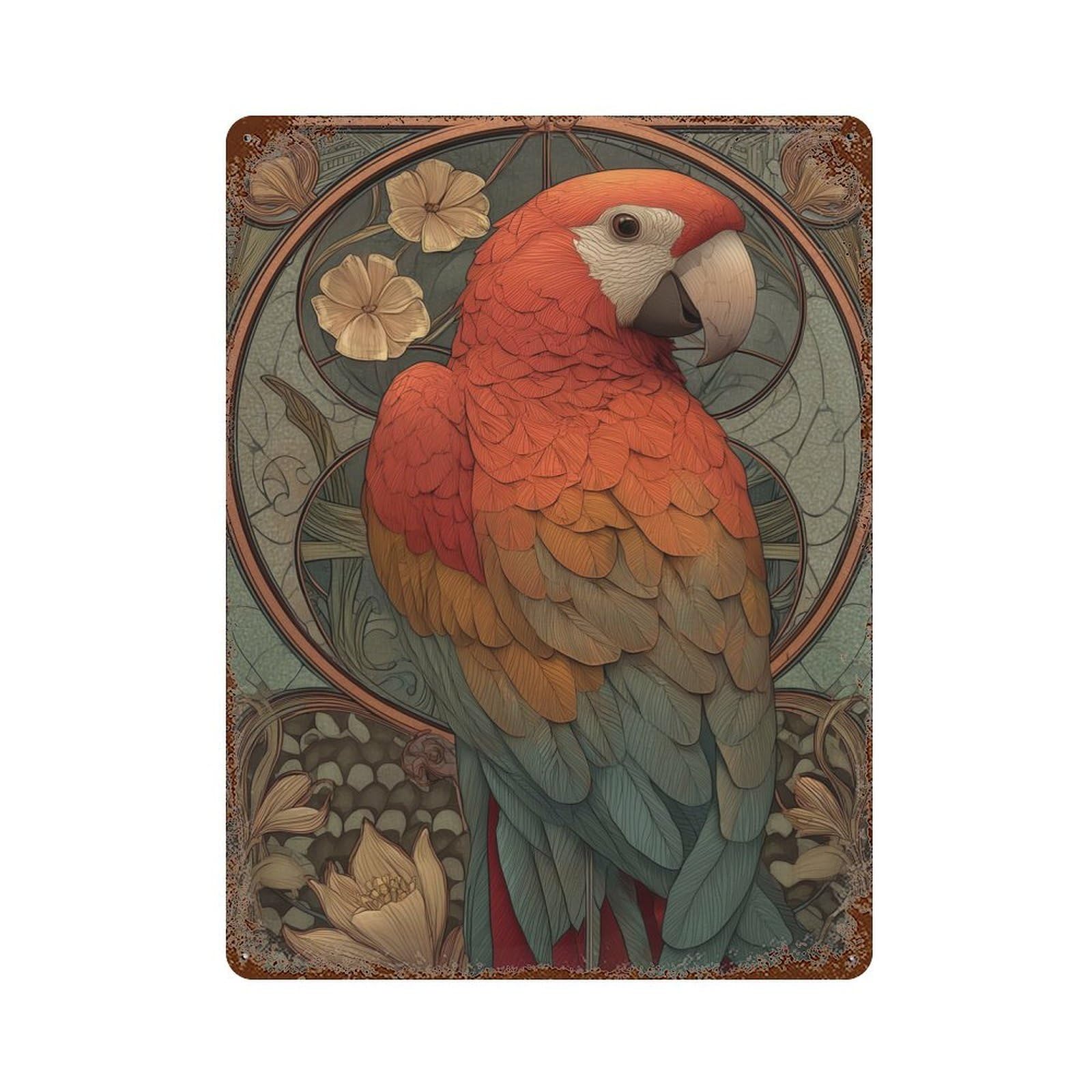 Art Deco Parrot 15.7"x11.8" Decorative Tin Sign, Classic Wall Plaque for Cafe, Home Bar And Lounge Decor